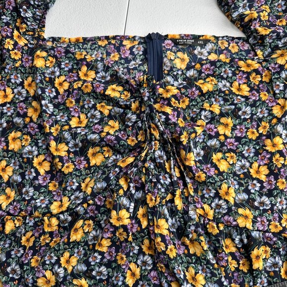 Shein Curve 4XL Floral Long Sleeve Mini Dress Zipper Babydoll Cottage Swing Boho - Picture 8 of 10